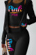 Black Casual Print Patchwork Hooded Collar Long Sleeve Three Pieces