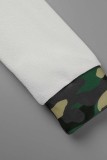 Army Green Casual Camouflage Print Patchwork Long Sleeve Two Pieces