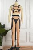 Apricot Street Solid Hollowed Out Half A Turtleneck Sleeveless Two Pieces