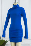 Pink Street Solid Patchwork Zipper Collar Pencil Skirt Dresses