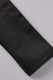 Black Casual Solid Patchwork V Neck A Line Dresses
