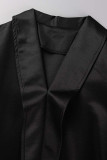 Black Casual Solid Patchwork V Neck A Line Dresses