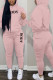 Pink Casual Sportswear Print Patchwork Hooded Collar Long Sleeve Two Pieces