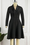 Black Casual Solid Patchwork V Neck A Line Dresses