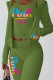 Green Casual Print Patchwork Hooded Collar Long Sleeve Three Pieces
