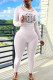 White Casual Print Patchwork Hooded Collar Long Sleeve Two Pieces