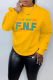 Yellow Street Basis Print Patchwork Letter O Neck Tops