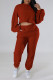 Maroon Casual Solid Patchwork O Neck Long Sleeve Two Pieces