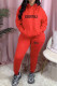 Red Street Print Letter Hooded Collar Long Sleeve Two Pieces