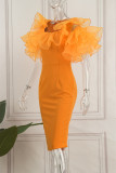 Orange Sexy Formal Solid Patchwork O Neck One Step Skirt Dresses