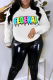 White Street Basis Print Patchwork Letter O Neck Tops