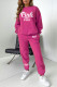 Rose Red Casual Print Patchwork O Neck Long Sleeve Two Pieces