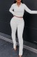 White Casual Solid Patchwork Turndown Collar Long Sleeve Two Pieces