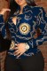 Tibetan Blue Casual Print Patchwork Turndown Collar Tops