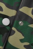 Army Green Casual Camouflage Print Patchwork Long Sleeve Two Pieces
