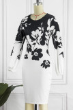 Pink Casual Print Patchwork O Neck Pencil Skirt Dresses