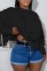 Black Casual Solid Tassel O Neck Tops