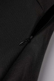 Black Casual Solid Patchwork V Neck A Line Dresses