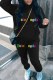 Black Casual Print Letter Hooded Collar Long Sleeve Two Pieces