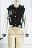 Red Casual Letter Embroidery Patchwork Hooded Collar Outerwear