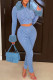 Blue Sexy Solid Patchwork fur Zipper Turndown Collar Long Sleeve Two Pieces
