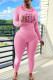 Pink Casual Print Patchwork Hooded Collar Long Sleeve Two Pieces