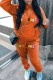 Orange Casual Print Letter Hooded Collar Long Sleeve Two Pieces