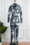 Red Street Print Patchwork Turndown Collar Long Sleeve Two Pieces
