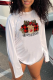White Street Vintage Print Patchwork Letter O Neck Tops