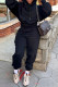 Black Casual Solid Patchwork Hooded Collar Long Sleeve Two Pieces