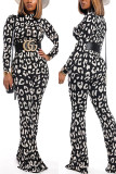 Black Fashion Casual Print Basic Turtleneck Long Sleeve Two Pieces（Without Belt）