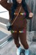 Brown Casual Print Letter Hooded Collar Long Sleeve Two Pieces