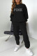 Black Casual Print Patchwork O Neck Long Sleeve Two Pieces