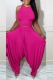 Rose Red Street Solid Fold O Neck Sleeveless Two Pieces