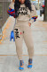 Apricot Casual Print Patchwork O Neck Long Sleeve Two Pieces