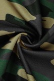 Army Green Casual Camouflage Print Patchwork Long Sleeve Two Pieces