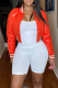Tangerine Red Street Solid Buckle Mandarin Collar Outerwear