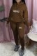 Coffee Street Print Letter Hooded Collar Long Sleeve Two Pieces