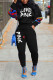 Black Casual Print Patchwork O Neck Long Sleeve Two Pieces
