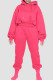 Rose Red Casual Solid Patchwork Hooded Collar Long Sleeve Two Pieces