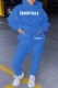Blue Casual Print Letter Hooded Collar Long Sleeve Two Pieces