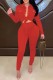 Red Casual Solid Patchwork Turndown Collar Long Sleeve Two Pieces