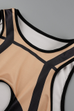 Apricot Street Solid Hollowed Out Half A Turtleneck Sleeveless Two Pieces