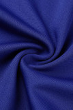 Blue Sexy Casual Solid Patchwork Backless V Neck Regular Jumpsuits