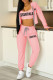 Pink Casual Print Patchwork Zipper Hooded Collar Long Sleeve Two Pieces