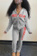 Grey Casual Letter Print Patchwork Hooded Collar Long Sleeve Two Pieces