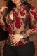 Red Casual Print Patchwork Turndown Collar Tops