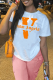White Casual Simplicity Print Patchwork Letter O Neck T-Shirts