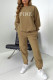 Khaki Casual Print Patchwork O Neck Long Sleeve Two Pieces