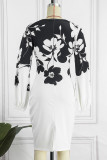 Pink Casual Print Patchwork O Neck Pencil Skirt Dresses
